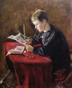 クリスマスの飾りを切る男の子 作： Christian Krohg