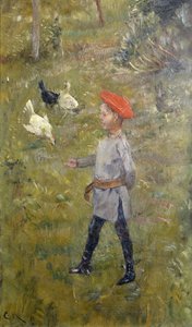 鶏と一緒に、Hvitsten 作： Christian Krohg