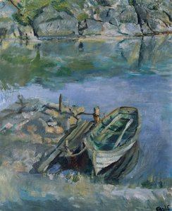 岸壁のある手漕ぎボート 作： Christian Krohg