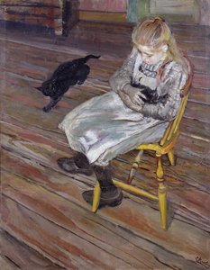 猫を連れた少女 作： Christian Krohg