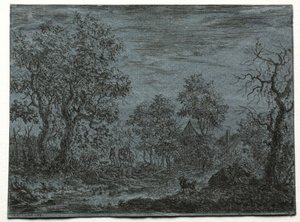 牛と山羊がいる手前の小さな川、1744年。 作： Christian Ludwig von Hagedorn
