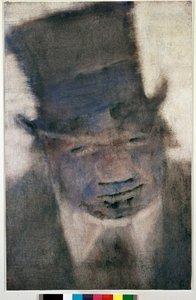 シルクハットを持つ男クリスチャン・ロールスのガッシュと鉛筆で絵を描く 作： Christian Rohlfs