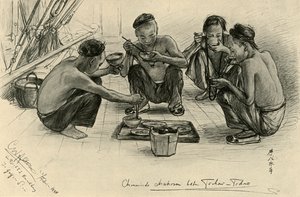 1898年、「クニフスベルク」号で食事をする中国人乗組員。 作： Christian Wilhelm Allers