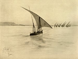 ナイル川のフェルッカ、カイロ、エジプト、1898年。 作： Christian Wilhelm Allers