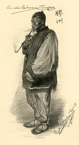パイプをふかしている男性、中国、青島、1898年。 作： Christian Wilhelm Allers
