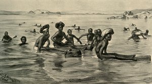 1898 年、エジプト、第一白内障のナイル川にいる男性。 作： Christian Wilhelm Allers