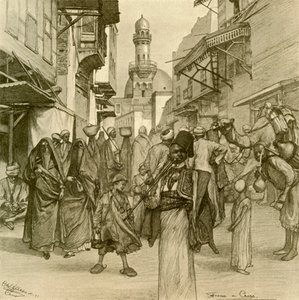 カイロの通り、1898 年。 作： Christian Wilhelm Allers
