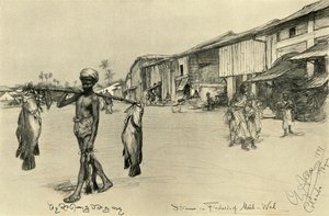 1898 年、セイロン島、ムトワルの漁村の街並み。 作： Christian Wilhelm Allers