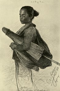 パラソルを持つ若い女性、マガラン、ジャワ、1898年。 作： Christian Wilhelm Allers