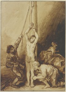 「殉教の柱に縛られたキリスト」、レンブラント風 作： Christian Wilhelm Ernst Dietrich