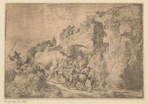 廃墟で群れを連れた羊飼い 作： Christian Wilhelm Ernst Dietrich