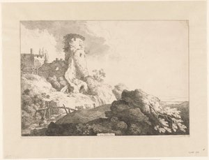 塔のある丘陵風景 作： Christian Wilhelm Ernst Dietrich