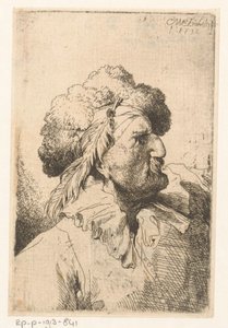 毛皮の帽子と羽を持つ男 作： Christian Wilhelm Ernst Dietrich