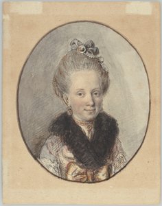 毛皮の襟をつけた若い女性の肖像 作： Christian Wilhelm Ernst Dietrich