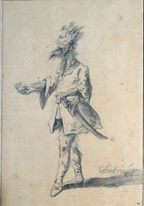 野人 長い毛の生えた首と割れた耳を持つ怪物のような男を描いた風刺画。クリスチャン・ヴィルヘルム・エルンスト・ディートリヒ（1712-1774）作 18世紀 日0.3×0.2m パリ、ルーヴル美術館