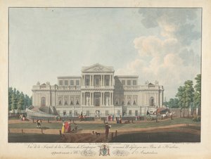 Welgelegen: Vista da fachada da casa de campo chamada Welgelegen em Harlem Wood, pertencente ao Sr. Henry Hope de Amsterdã 作： Christian von Mechel