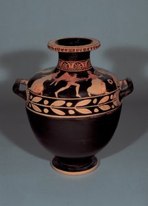 Oreithyia、紀元前440-430年（粘土）を追求しているボレアを描いた屋根裏部屋の赤像式ハイドリア 作： Christie Painter attr. to Christie Painter attr. to