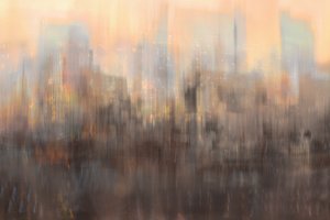 抽象的な街並みと夕日 作： Christina Sillen