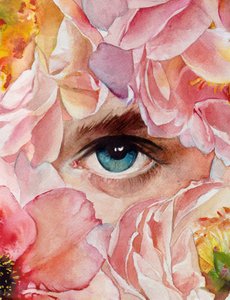 夢のような瞳とピンクの花々 作： 