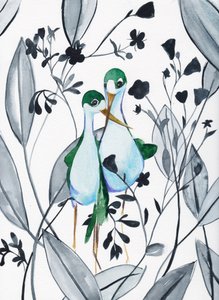 自然の中の緑の鳥たち 作： 