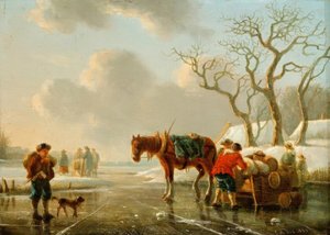 凍った川の冬の夜 作： Christoffel Albertus Vos
