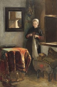 「日当たりの良いコーナー」: ヒンデローペンの部屋にいる若い女性 作： Christoffel Bisschop