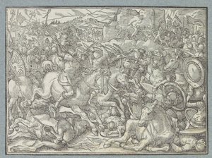 岩壁での戦い ベニヤミン人に対するイスラエル人の戦い 作： Christoffel van Sichem (I)