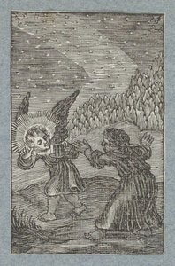 ランタンを持つ天使が子供に道を示す ピア・デシデリア（シリーズタイトル） 作： Christoffel van Sichem (II)