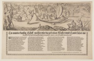 氷上を航行するはしけのあるブロードサイド 作： Christoffel van Sichem I