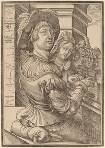 プサルテリウムを演奏する青年 作： Christoffel van Sichem I after Hendrik Goltzius