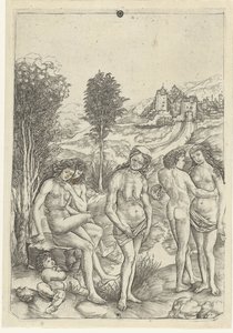 老婆と風景の中の 2 つの愛情のあるカップル 羨望の寓意 作： Christoforo di Michele Robetta