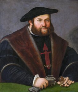 ドイツ語：ウルリッヒ・エヒンガー（1485-1537）の肖像（サンティアゴ騎士団の肖像） サンティアゴ騎士団としてのウルリッヒ・エヒンガー 作： クリストフ・アンバーガー