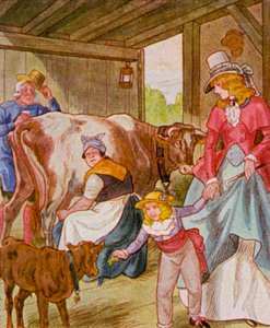 牛小屋訪問（カラーリトグラフ） 作： Christophe (1856 1945)