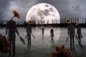 月明かりに照らされた花の頭部像 作： Christophe Kiciak