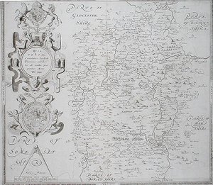 ウィリアム・ウェブが彫刻したウィルトシャーの地図、1645年に出版された（エングレーヴィング） 作： Christopher (after) Saxton