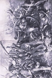 1843年2月17日のミーニーの戦い：銃での戦い、1915年の陸と海でのイギリスの戦いのイラスト 作： Christopher Clark