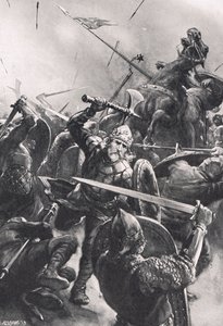 スタンフォードブリッジの戦い、「陸と海のイギリスの戦い」のイラスト、ロンドン、カッセル発行、1910年 作： Christopher Clark