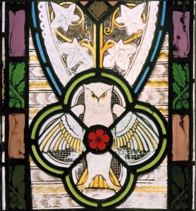 フクロウと花、1865年（ステンドグラス） 作： Christopher Dresser