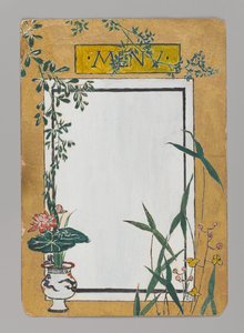 竹と花のメニューカード 1880年頃水彩、墨、メタリック・ペイント 作： Christopher Grant La Farge