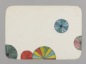 様式化された菊で飾られた小さなカード（verso）、c.1880（非常に薄いカードストックにトイレ、ブラックインク、メタリックペイント）