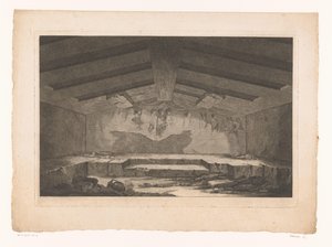 後壁に行列を描いた壁画があるタルクイーニアのエトルリアの埋葬室 作： Christopher Norton