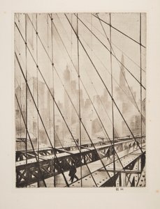 パブ、ブルックリン ブリッジを通して見る。 1921年。 作： Christopher Richard Wynne Nevinson