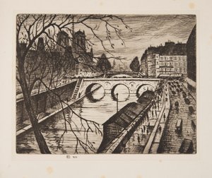 ノートルダム、パリの岸壁、パブ。 1931年。 作： Christopher Richard Wynne Nevinson