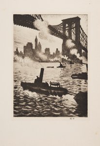 ブルックリン橋の下、1921年のパブ。 作： Christopher Richard Wynne Nevinson