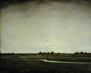 イギリスの風景、ロムニー湿原（油彩・キャンバス 作： Christopher Richard Wynne Nevinson