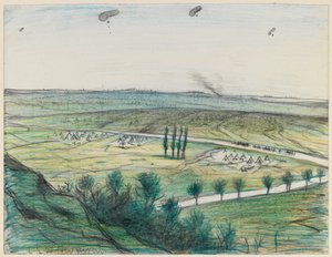 観測風船のある風景、1914〜18年（紙に鉛筆とクレヨン） 作： Christopher Richard Wynne Nevinson