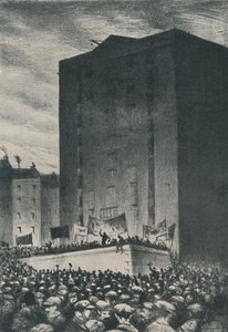 鉄道ストライキ-タワーヒルのミーティング、1919年、1920年 作： Christopher Richard Wynne Nevinson