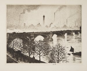 サヴォイの窓から見たワーテルロー橋、1925年（エッチング） 作： Christopher Richard Wynne Nevinson