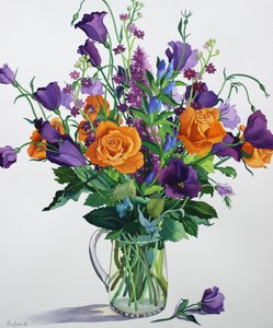オレンジと紫の花（紙に水彩） 作： Christopher Ryland
