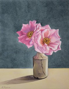 遅咲きのバラ2本（紙に水彩画 作： Christopher Ryland